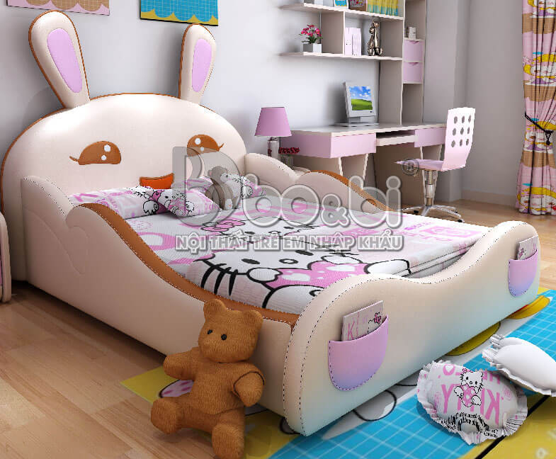 Giường ngủ trẻ em bọc da hình thỏ trắng BB BABY24-1